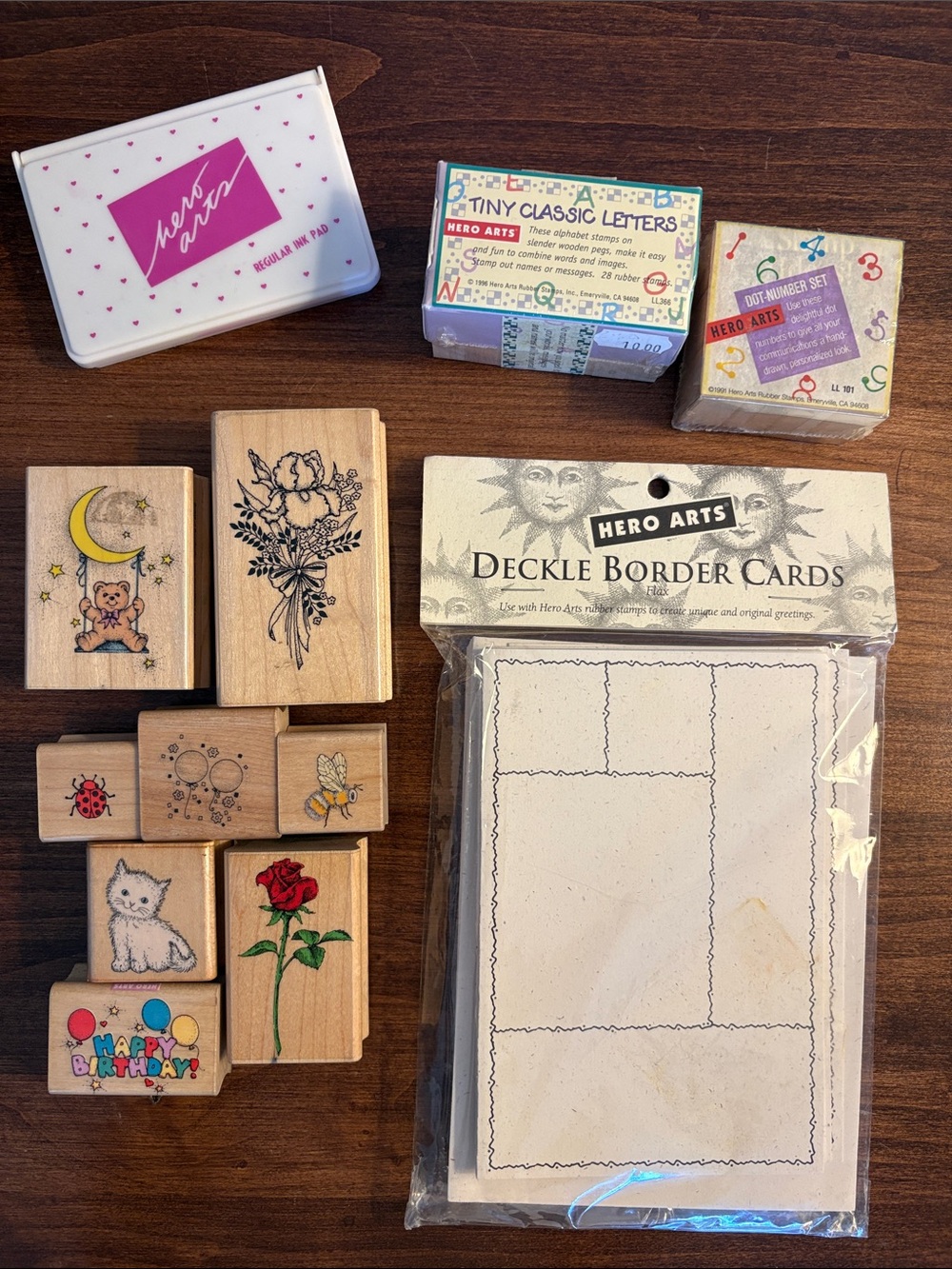VTG HERO ARTS Stamping Bundle-Deckle Boarder Cards Stamps and Ink Pad